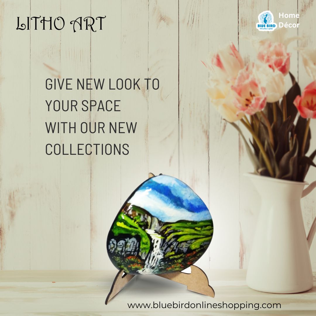 Litho Art (Nature) Hand Made Painting on Pebble, Table Top Décor